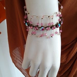 Pink Swarovski Crystal Curvy Wire BRACELET